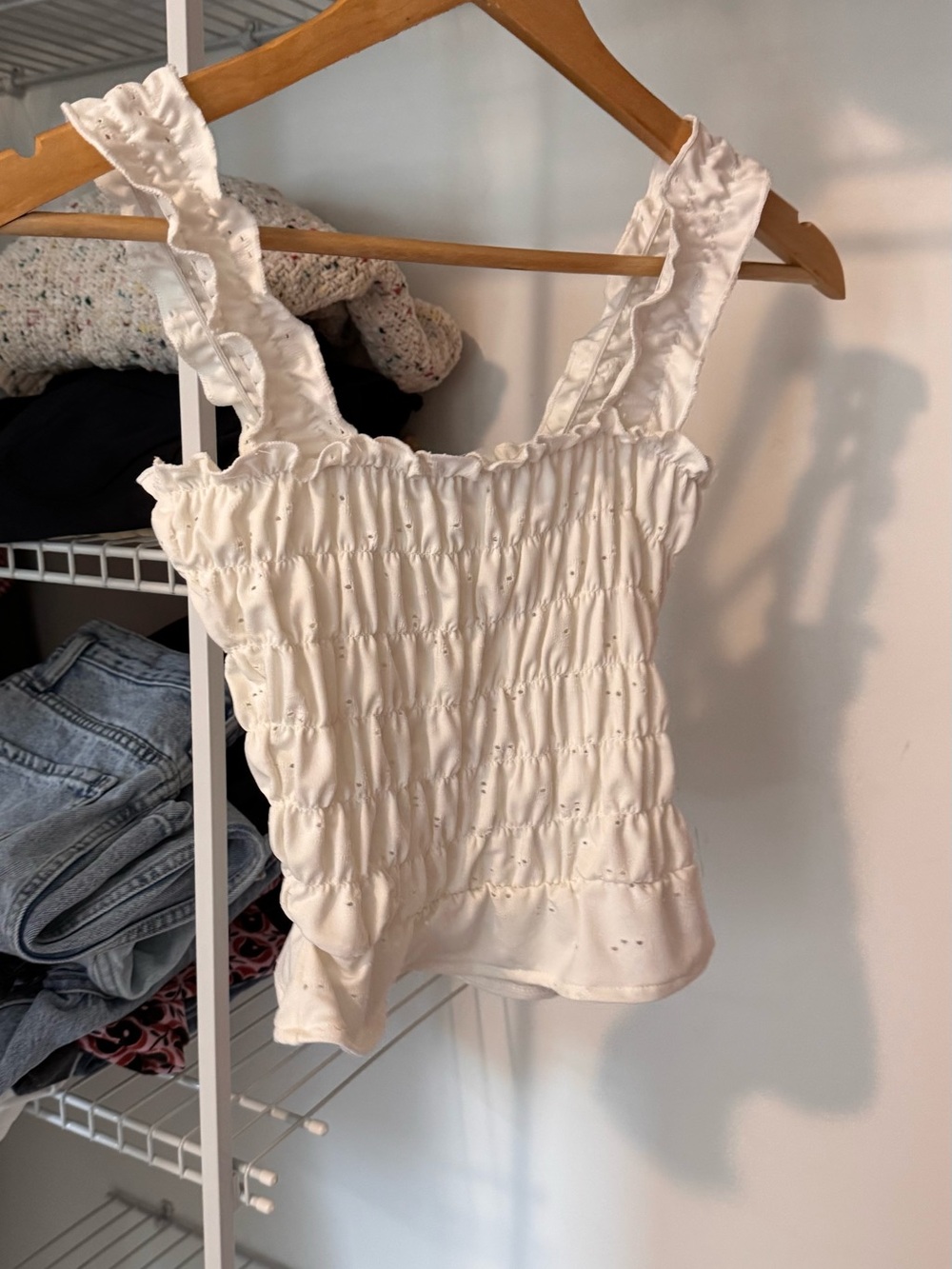 H&M Cream Smocked Ruffle Strap Tank